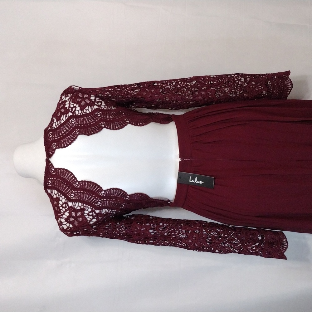 NWT Lulus Burgundy Lace Open Back Maxi Gown Romantic Formal Evening Glam Medium - Picture 5 of 14